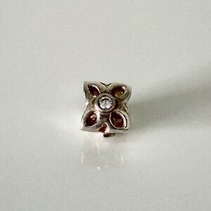 PANDORA Four Petal Flower Bead Charm with Clear Cubic Zirconia